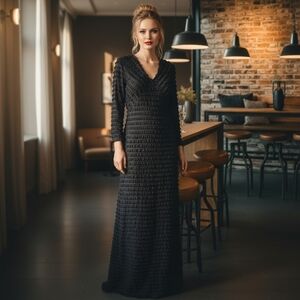 VEJAIZ Designs Couture Tiered Ruffle Black Gown /Maxi Dress